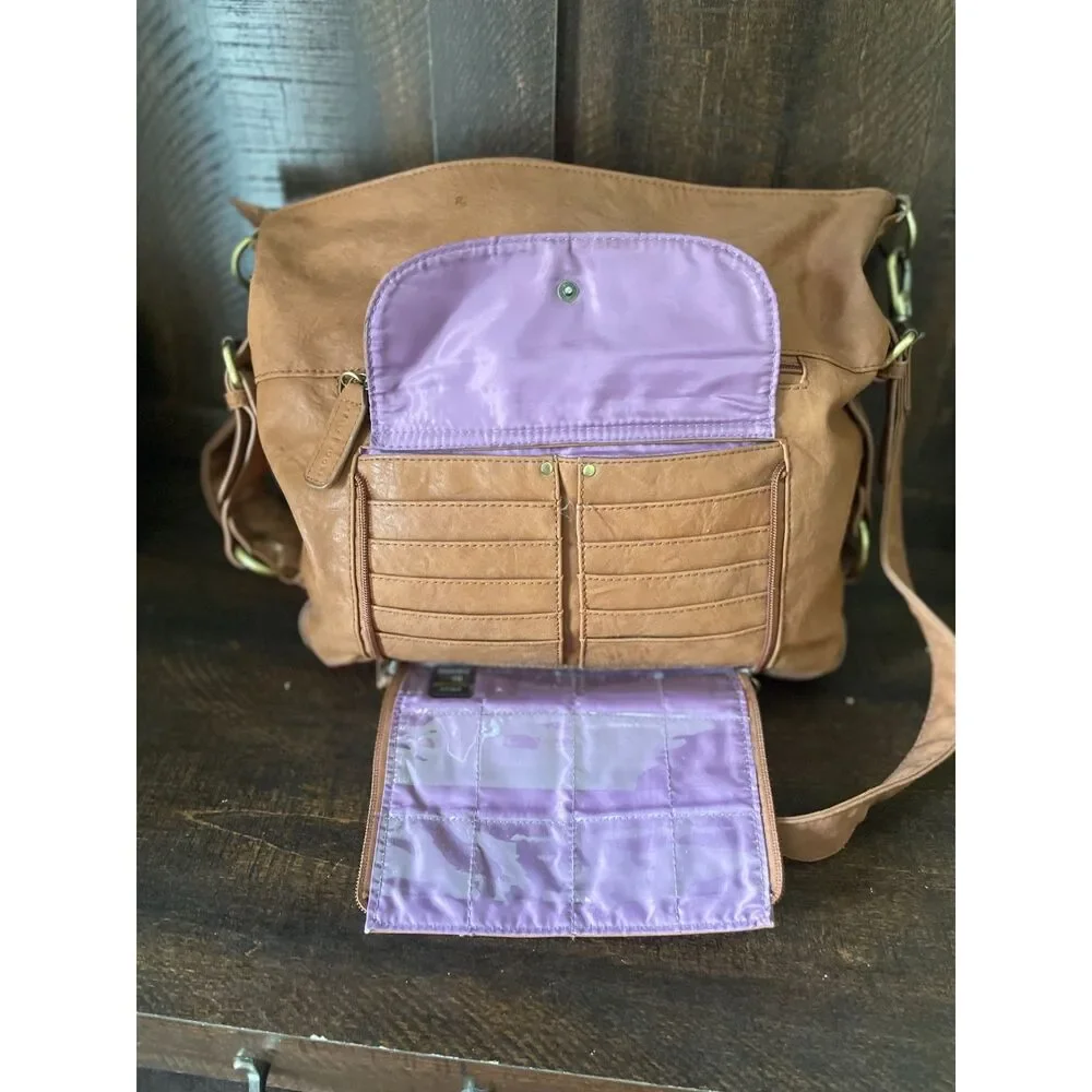 Kelly Moore Two Sues Camera Diaper Messenger Bag Brown Vegan Leather Convertible